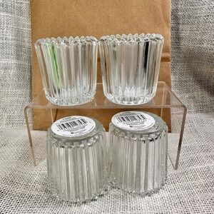 Indiana Glass NOS Crystal Votive Candle Holders Paneled USA Wedding Set of 4